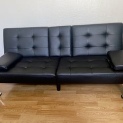 Topeakmart  Futon Sofa Bed Fold Up & Down Recliner Couch - Black