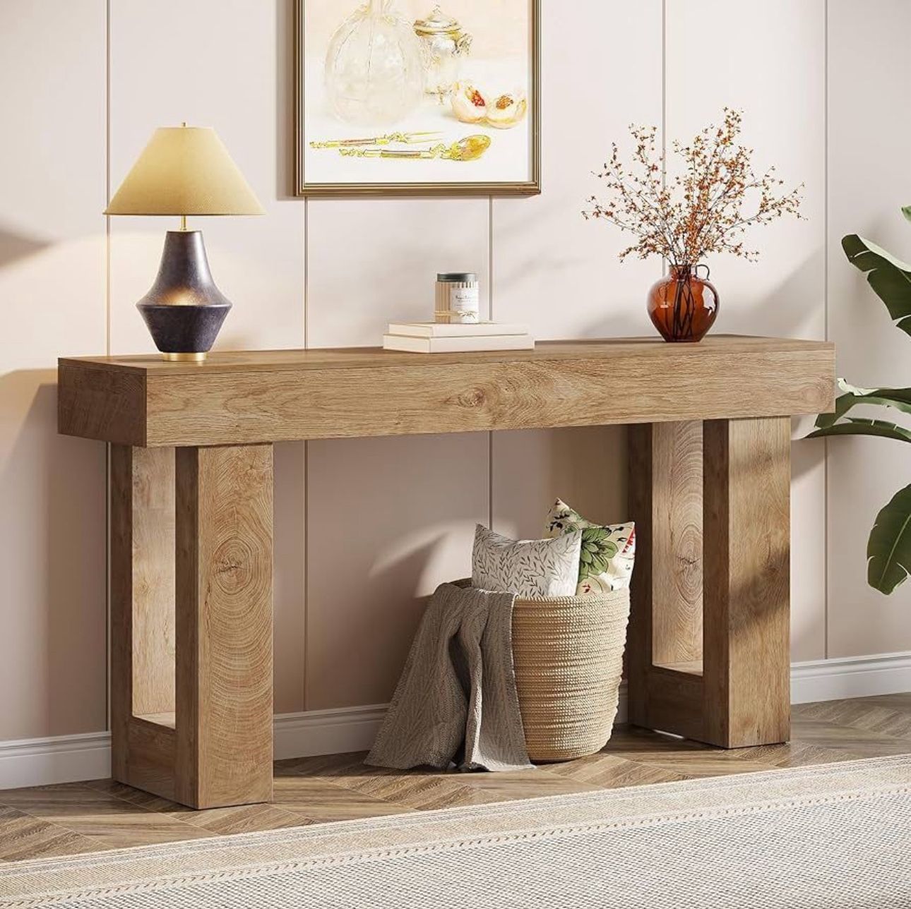  Tribesigns 63" Long Console Table, Rectangular Wooden Sofa Table Behind Couch, Farmhouse Entryway Table for Entryway, Hallway, Living Room (Natural) 