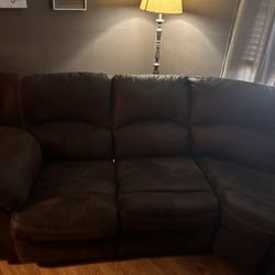 Brown Swede Reclining Sectional Sofa With Additional Recliner