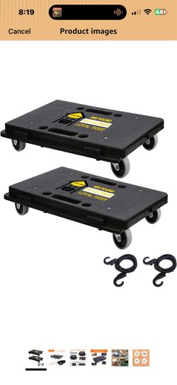 Furniture Dolly,Moving Dolly 4 Wheels Heavy Duty,16in-11in 500lbs Capacity,Furniture Movers Dollys with Wheels,Small Flat Cart with 2 Ropes, 2 Pack, B