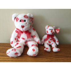 Set Of 2 New TY BEANIE & BUDDY Smooch Valentines Plush Bears CUTE!
