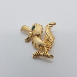 Gold Bird Emerald green Eye Pin/brooch