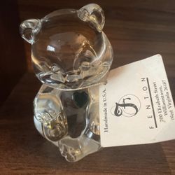 Vintage Fenton Art Glass Birthday Teddy Bear May birthstone Figurine 1980's