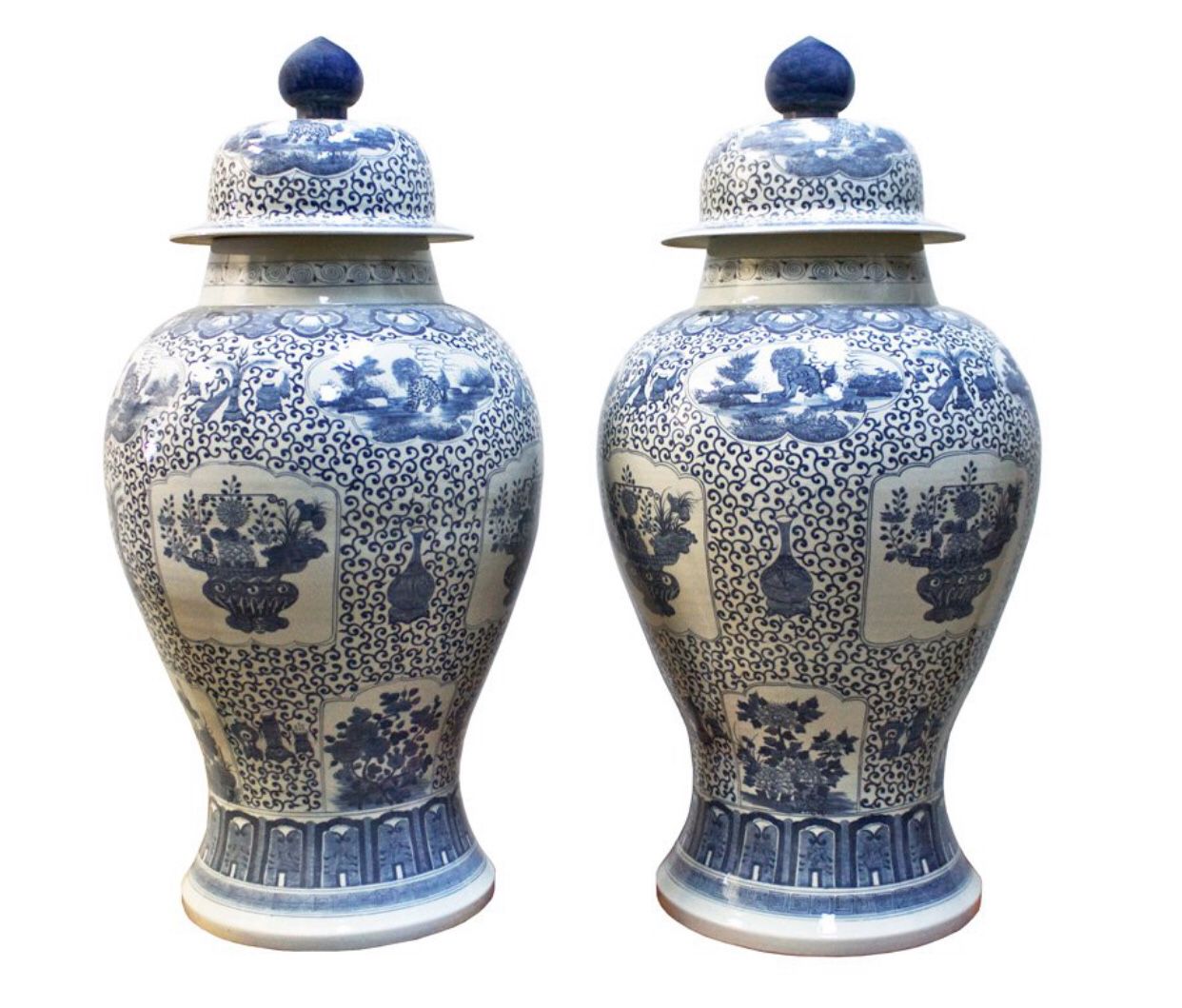 Chinese Blue & White Hand Painted Extra Large General Vase With Lid Top