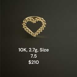 10K Gold Heart Ring Sz 7.5