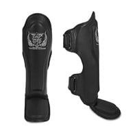 Top King New Pro Leather Shin Guards for Muay Thai- Black, Small