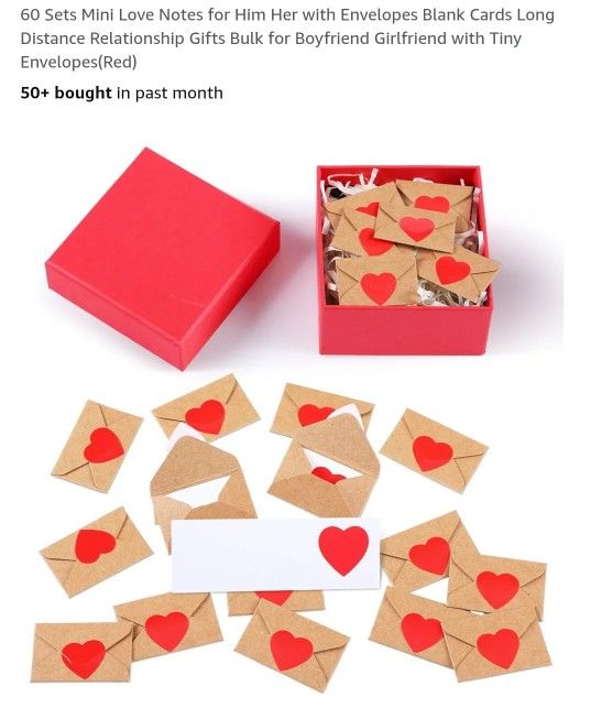 Cute Mini Blank Love Notes & Envelopes 60 Sets