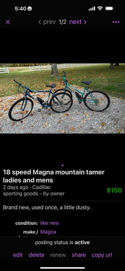 18 speed Magna mountain tamer ladies and mens