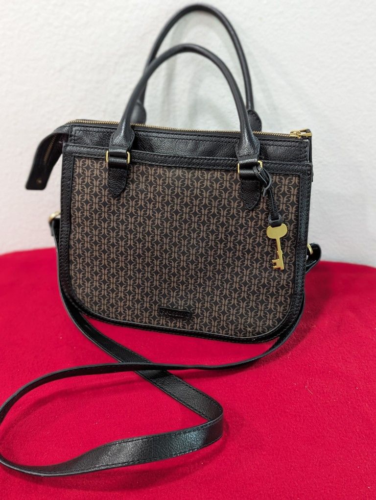 NWT Fossil Ryder Black/Brown Logo Satchel Bag
Shoulder Women Purse Medium Size