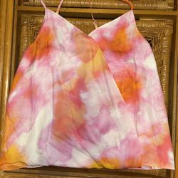 Parker Pink Orange Sunset Watercolor Open Halter Medium Top