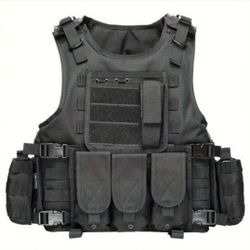 Black Plate Carrier With Mag Pouches And Radio Pouches