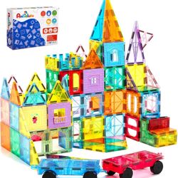 Magnetic Tiles 100PCS with 2 Cars, STEM Educational Building Blocks for Kids Ages 3-9, Magnet Construction Toys