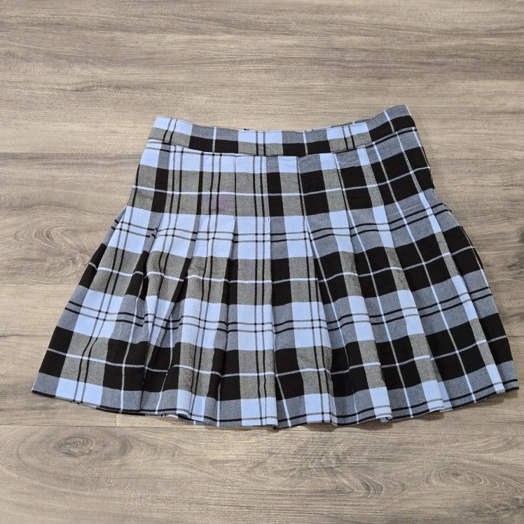 Blue And Black Plaid Pleated Mini Skirt