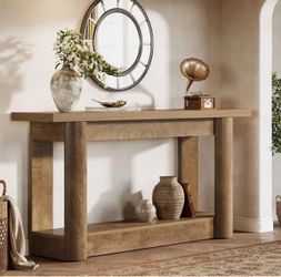 Rustic Wood Console Table with Bottom Shelf 63 inch