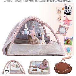 6-in-1 Baby Play Gym Activity Center with Mosquito Net | Foldable Baby Play Mat for Floor with Sunproof Canopy | Portable Tummy Time Mats for Babies 0