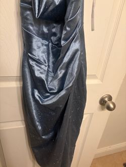 Blue Glitter Satin Formal Gown