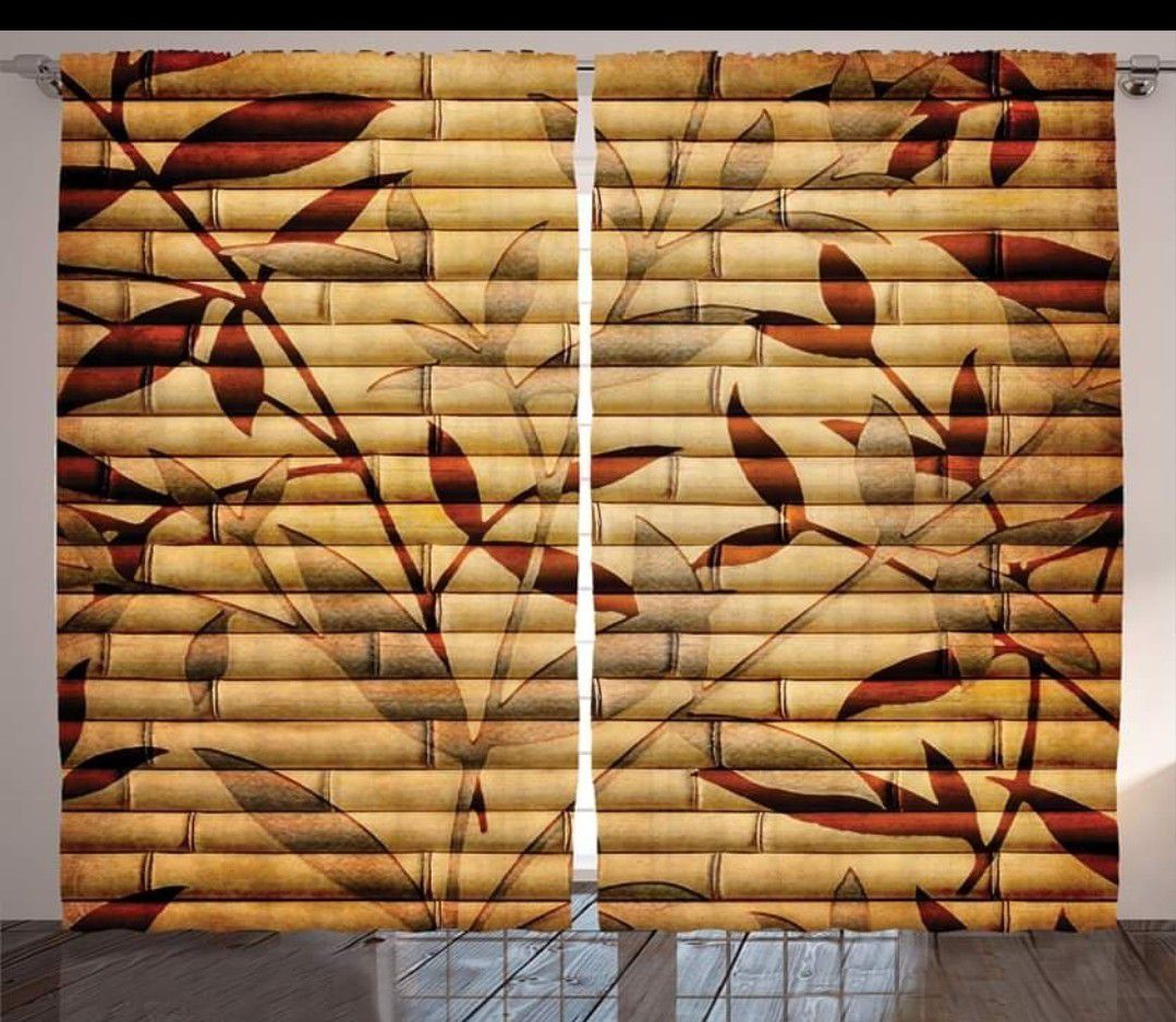 Curtains 108 x 84 Bamboo Sticks Leaves Backdrop Living Bed Room Window Patio Doors Asian Decor