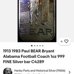 Bear Bryant 1 Oz Fine Silver