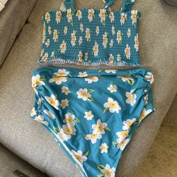 Ruffled Maternity Swimsuit Two Piece | High Waisted Bikini Bottoms