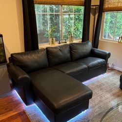 Black Leather Sectional Couch / Sofa