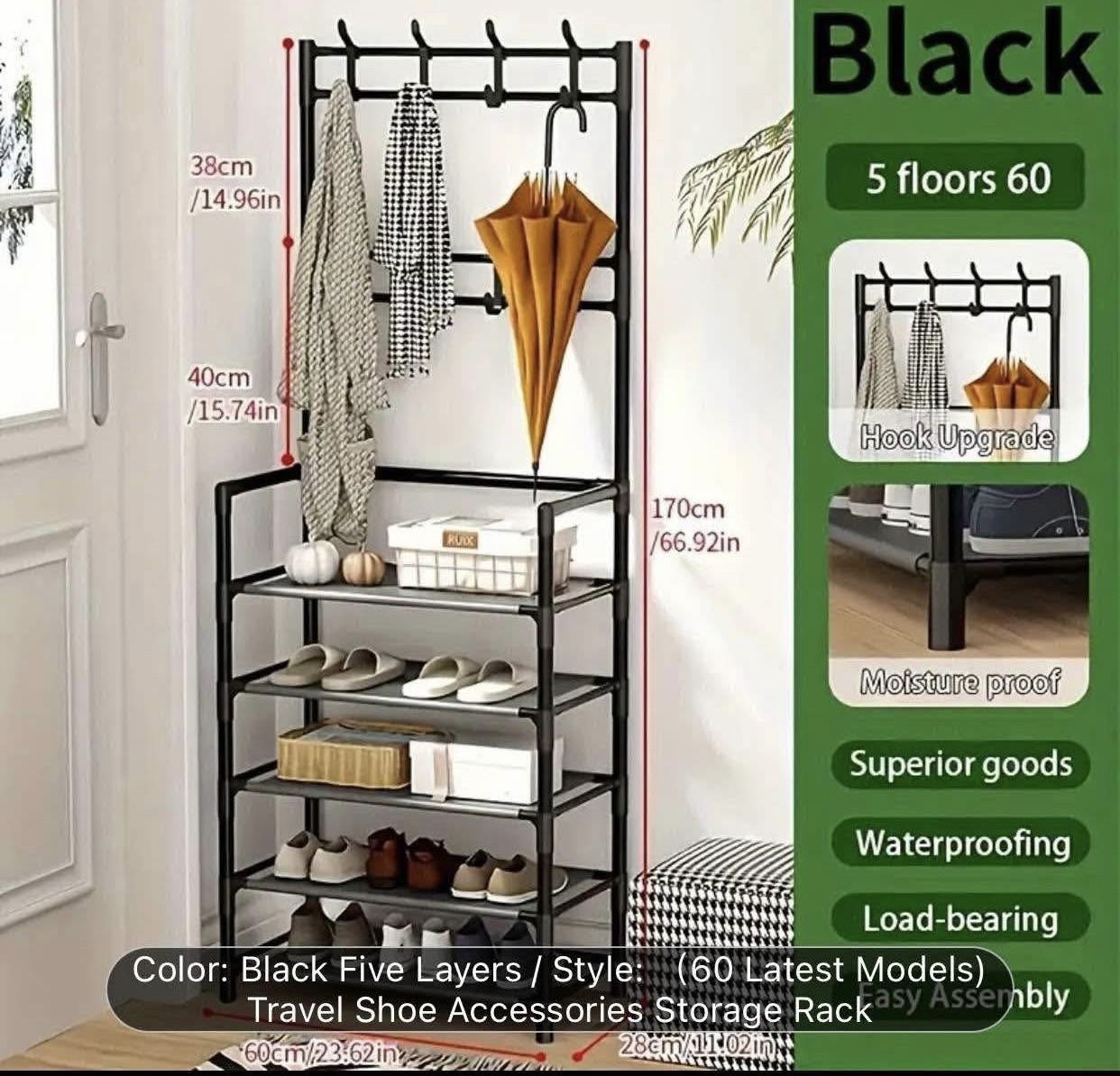 Travel Accessories 60 Inch White Metal Shoe and Boot Rack with 8 Hooks, 4/5 Tiers - Durable Iron Hat