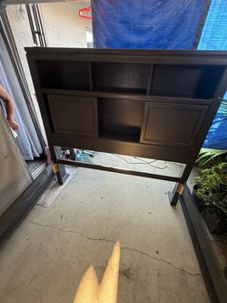 Dark Brown Wood Queen Headboard