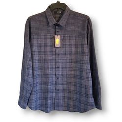 Murano Slim Fit Men's Size XXL Blue Black Plaid Button-Down Long Sleeve Shirt