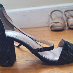 Black Rhinestone Strap Heels