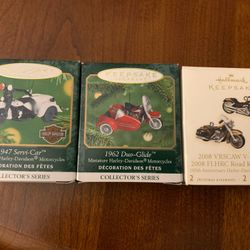 Three miniature Harley Davidson ornaments from Hallmark
