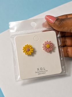 Pink & Yellow Flower Earrings
