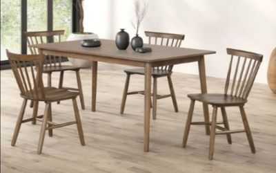 Brand New Walnut Mid-Century Modern Style 5pc Dining Table Set