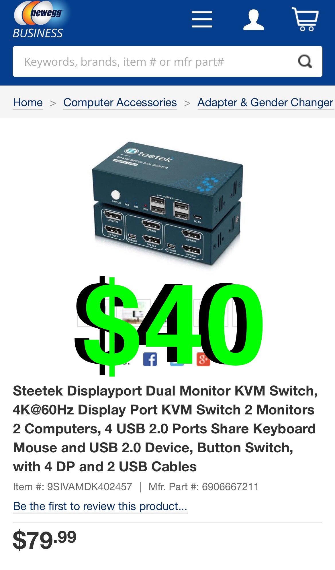 Steetek - Displayport Dual Monitor KVM Switch, 4K@60Hz Display Port KVM Switch 2 Monitors 2 Computers, 4 USB 2.0 Ports Share Keyboard Mouse and USB 2.