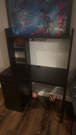 Black Computer Desk with Hutch and Storage
