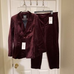 ZARA Burgundy Velvet Suit + Heels (New with Tags)