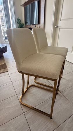 Set of 4 Modern Counter Height Bar Stools – Cream & Gold