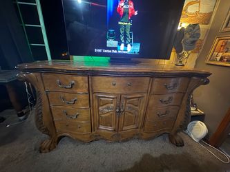 French Provincial Wood Dresser with Carved Details