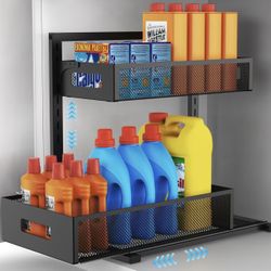 Under Sink Organizer Pull Out Cabinet Organizer Adjustable Height 2 Tier with Sliding Drawers Kitchen Bathroom Organizer and Storage(1pc)