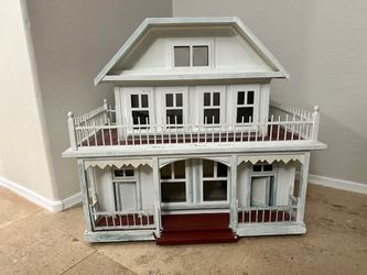 Large Vintage-Style Wooden Dollhouse with Accessories – 36” Wide
