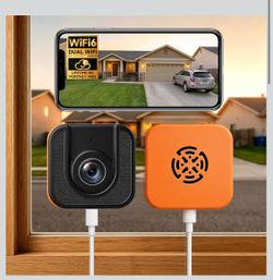 3MP No Drill Window Camera for Indoor & Outdoor Monitoring-Orange 2.4Ghz & 5Ghz, Color Starlight Night Vision, Anti-Glare, AI Motion Detection, 24/7 R