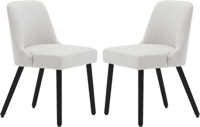 Set of 2 Dining Chair,Morden Wood Leg Upholstered Kitchen Chair Set of 6,Performance Fabric in Beige Gray 