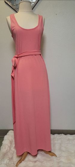 Pink Ribbed Sleeveless Maxi Dress with Belt