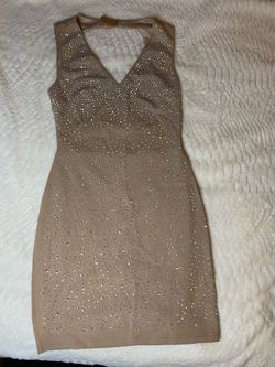 X-Taren Nude Rhinestone Bodycon Midi Dress Size Small NWT