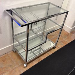 Silver Glass And Mirror Bar Cart