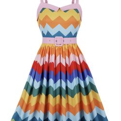 The Color Wave Striped Belted Midi Dress