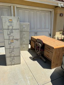 Desk, chair and 2 file cabinets