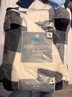 Comfort Bay Berber Throw Blanket 50x60 – Black Plaid, New