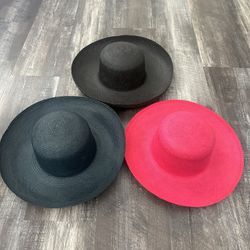 Lot of 3 NORDSTROM brand Straw Hats Pink Blue Black