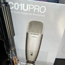 USB Studio Condenser Microphone + Desktop Mic Stand | Silver