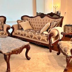 Beige Or Tan Fancy Sofa And Love Seat