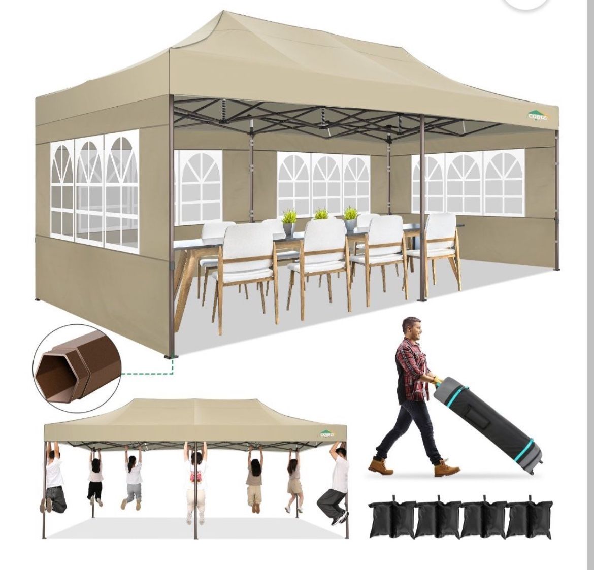 COBIZI Pop Up Canopy Large Party Tent Shelter 10´X20´ With 6 Sidewall,All Products : American Fashion Style Bags On Sale